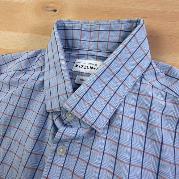 Mizzen + Main Performance Shirt Mens M Blue Plaid Trim Fit Stretch - Picture 1 of 10